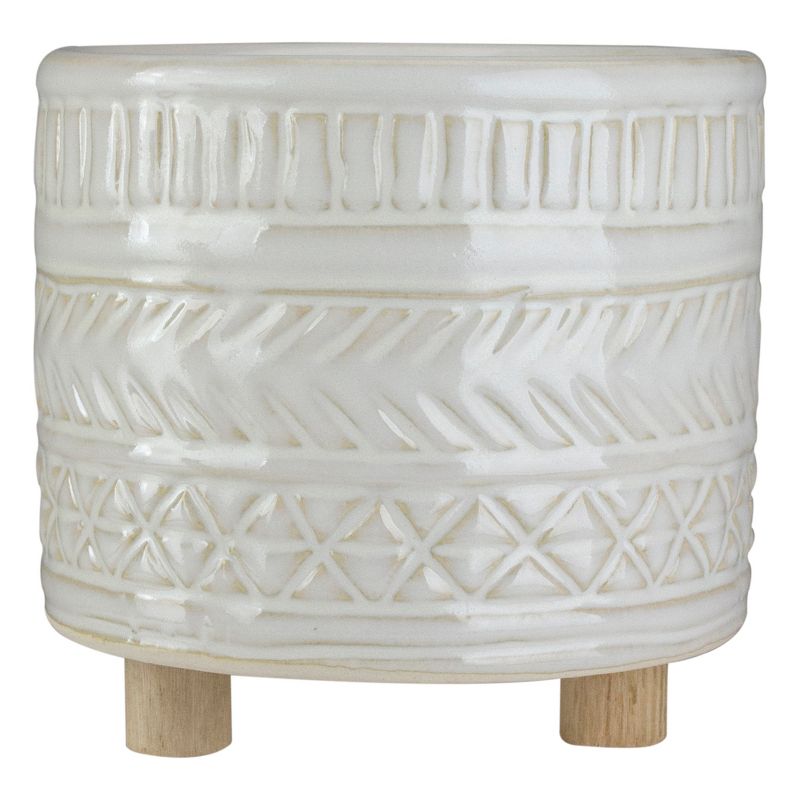 Raz Imports 4.75" White Footed Textured Clay Planter