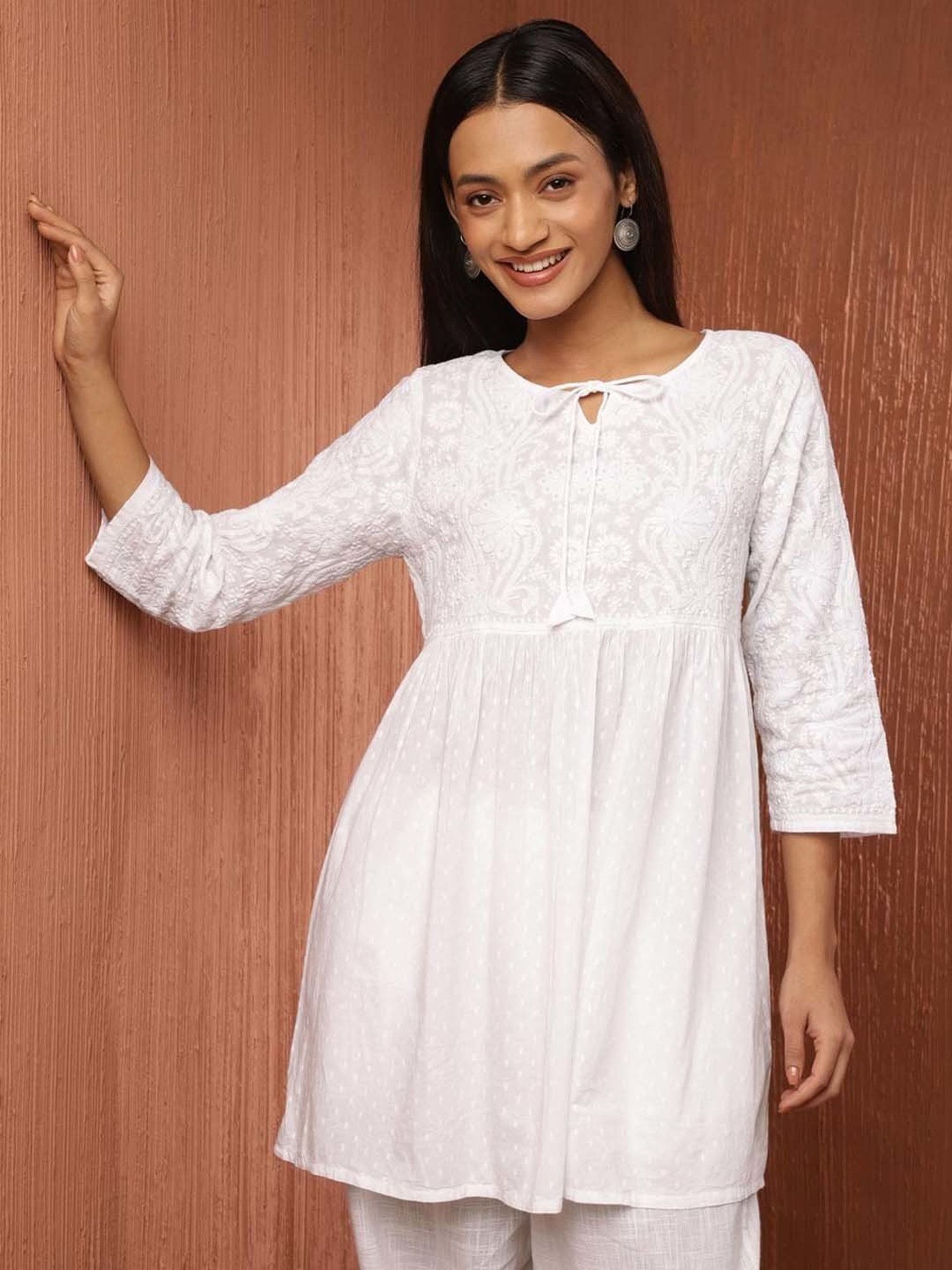 Fabindia White Cotton Embroidered Tunic