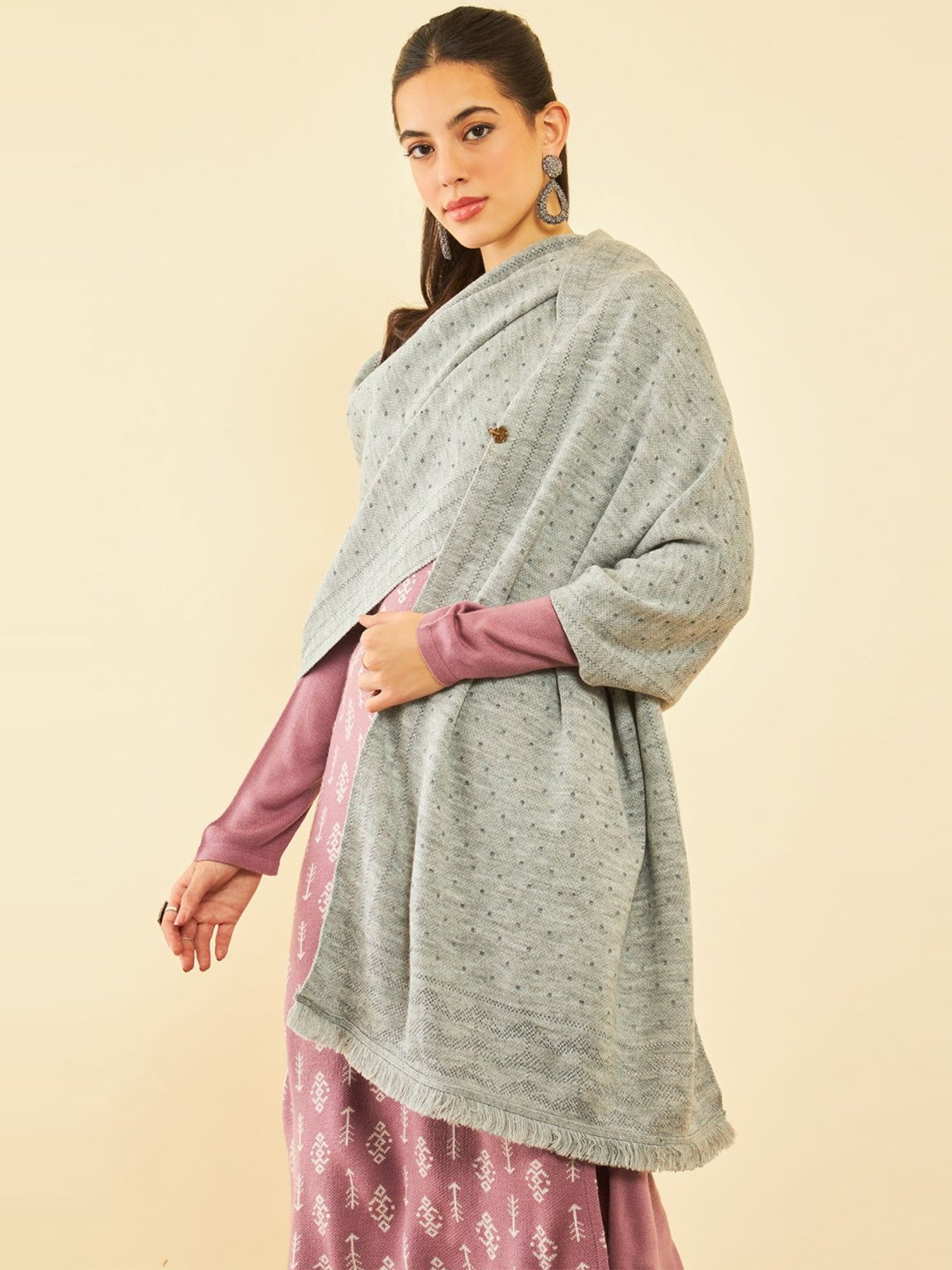 Soch Grey Woven Pattern Shawl