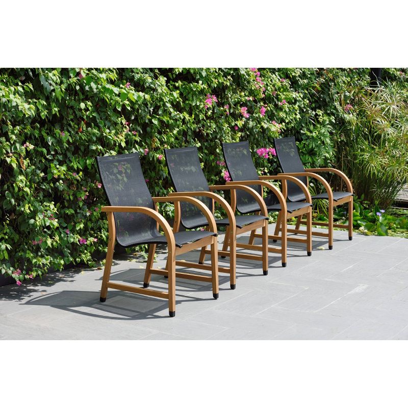 Gables 4pk Quick Dry Sling Armchairs w/ Teak Finish - Black - Amazonia