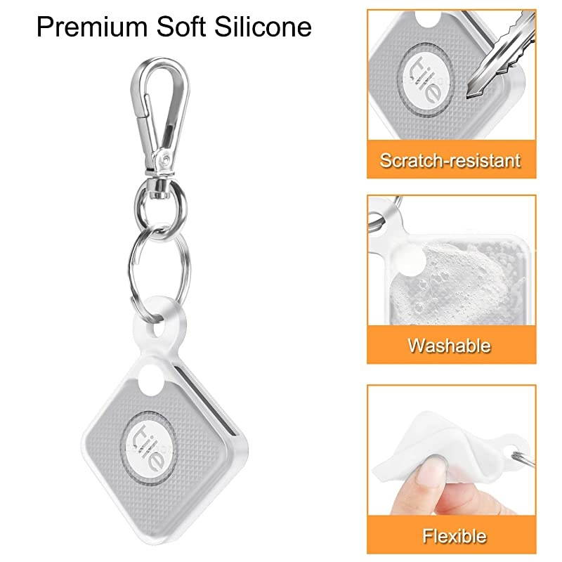 Silicone Case with Carabiner Keychain for Tile Pro 2020 2018 AntiScratch Lightweight Soft Protective Sleeve Skin Cover SemiTransparent White