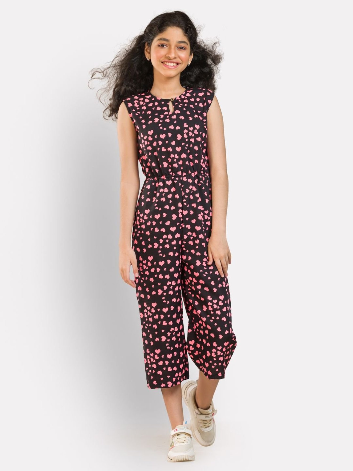 Uptownie Lite Kids Black & Pink Printed Jumpsuits
