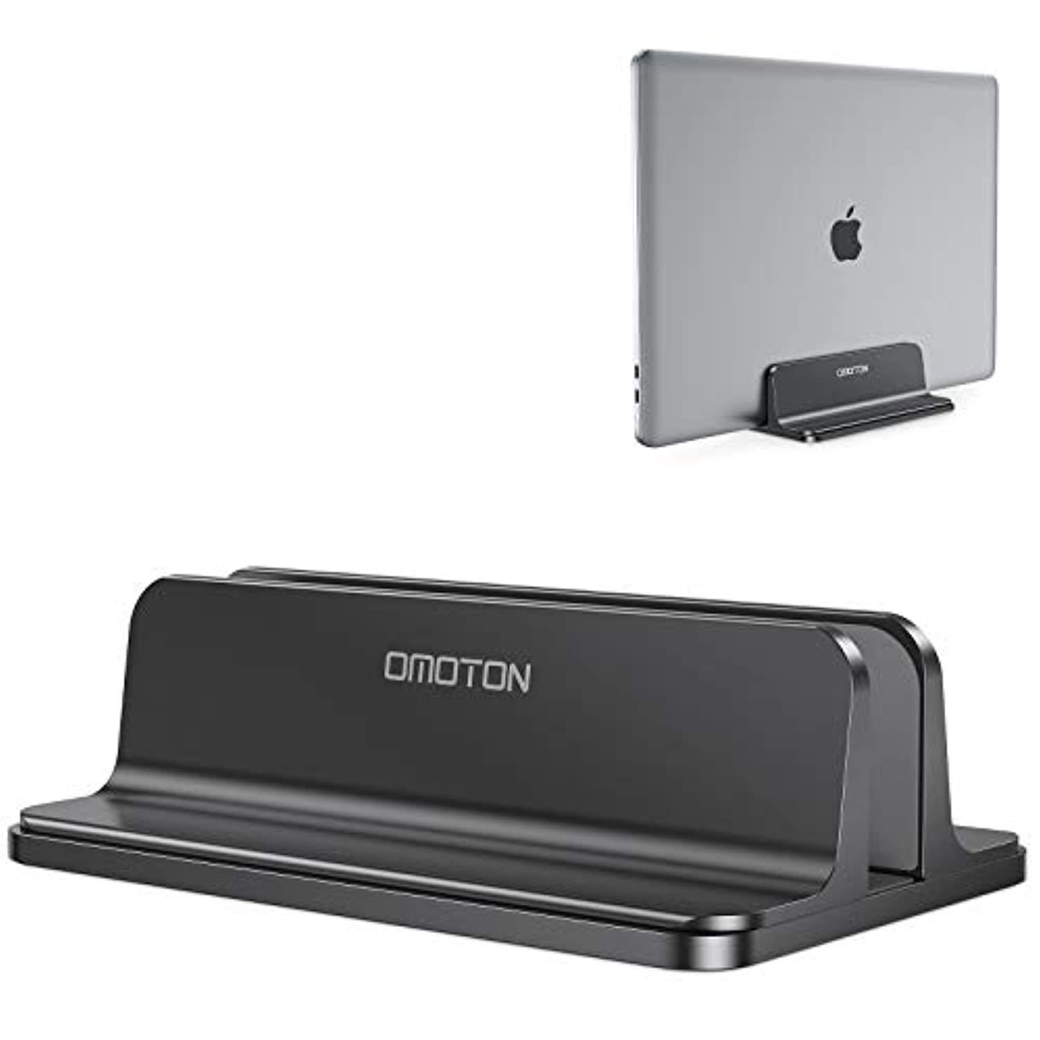 Vertical Laptop Stand [Adjustable Size], OMOTON Desktop Aluminum MacBook Stand with Adjustable Dock Size, Fits All MacBook, Surface, Chromebook and Gaming Laptops (Up to 17.3 inch), Black