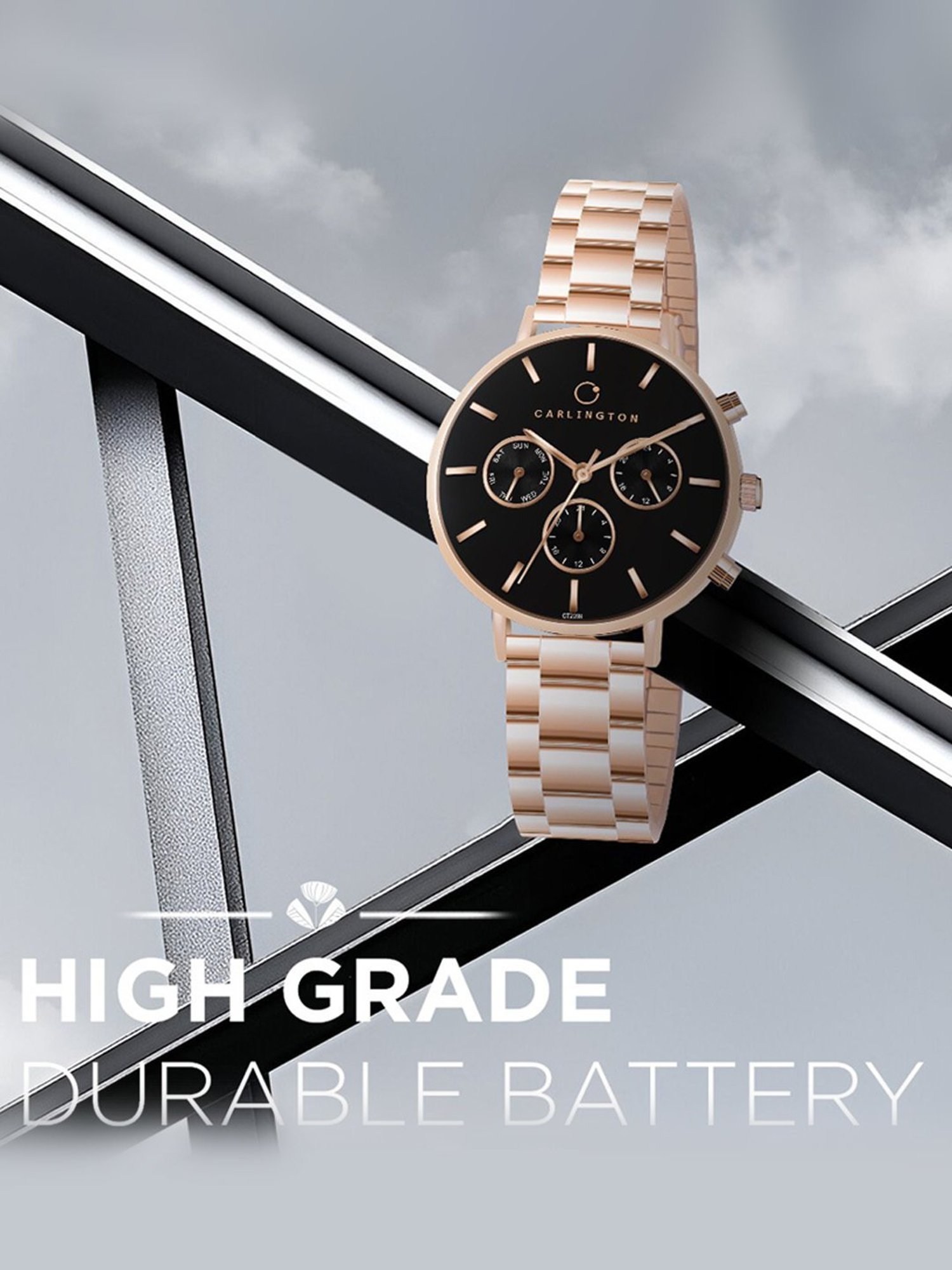 Carlington Iconic 2039 RoseBlack Chronograph Watch for Women