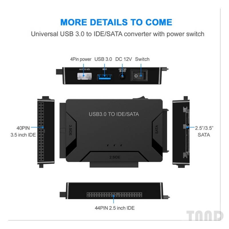 USB 3.0 To IDE SATA Converter External Hard Disk Universal Adapter Data Transfer Converter for 2.5/ 3.5 Inch Optical Drive HDD SSD , with US plug