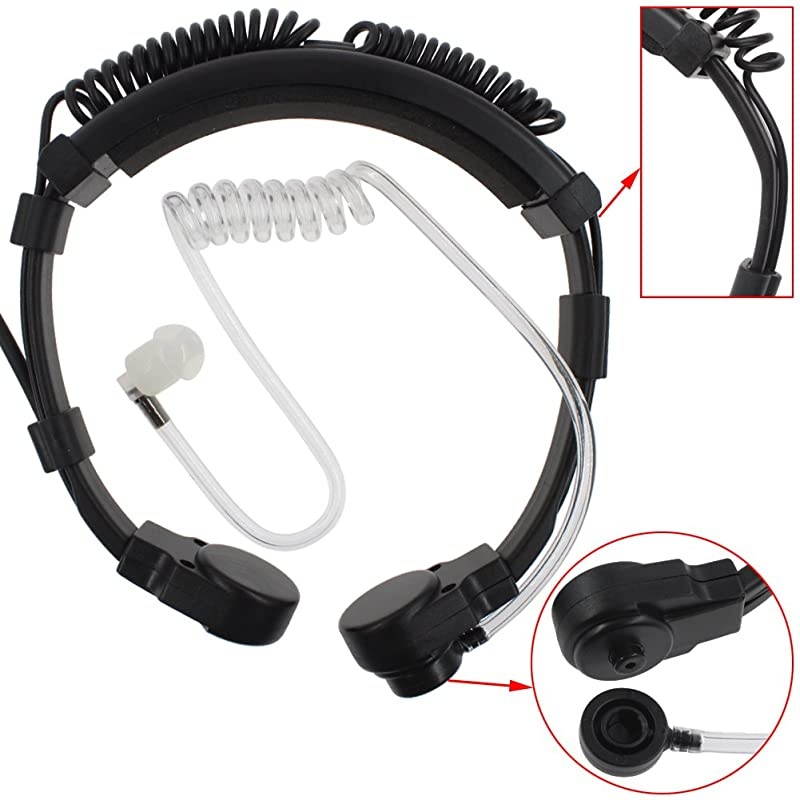 Heavy Duty Tactical Throat Vibration Mic Air Catheter Earphone Headset with U94 Tactical PTT Compatible Kenwood BaoFeng Puxing Wouxun Hyt Baodeeng TYT Procter Walkie Talkie Radios 2Pin
