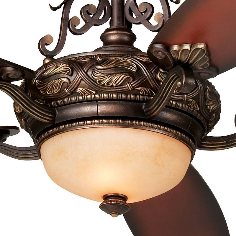 56" Casa Vieja Vintage Ceiling Fan with Light LED Dimmable Remote Bronze Gold Shaded Teak Blades for Living Room Kitchen Bedroom