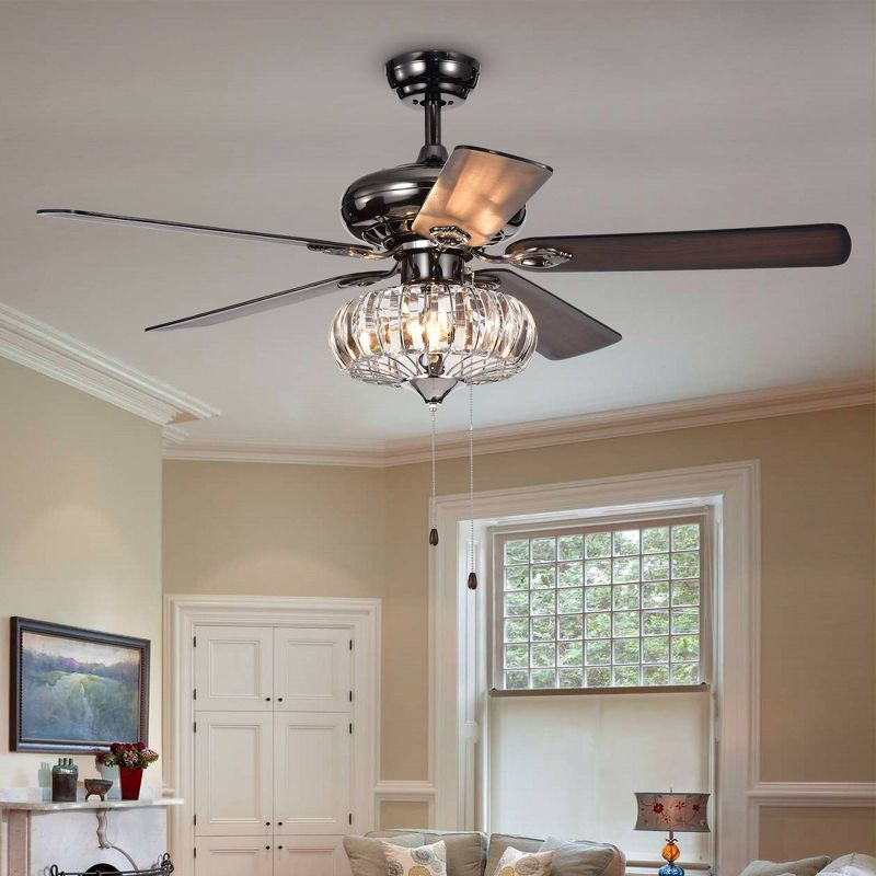 52" x 52" x 22" Chrysaor 3 Light Crystal 5 Blade Ceiling Fan Black/Brown - Warehouse of Tiffany