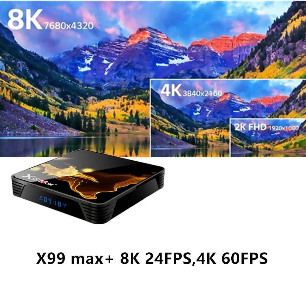 X99 Max+ 8K Smart TV Box, Android 9.0, Amlogic S905X3 Quad-Core Cortex-A55,4GB+32GB, Support LAN,