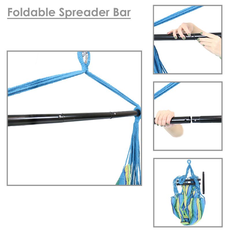 Sunnydaze Hanging Rope Hammock Chair Swing with Collapsible Bar for Backyard and Patio - 265 lb Weight Capacity - Ocean Breeze