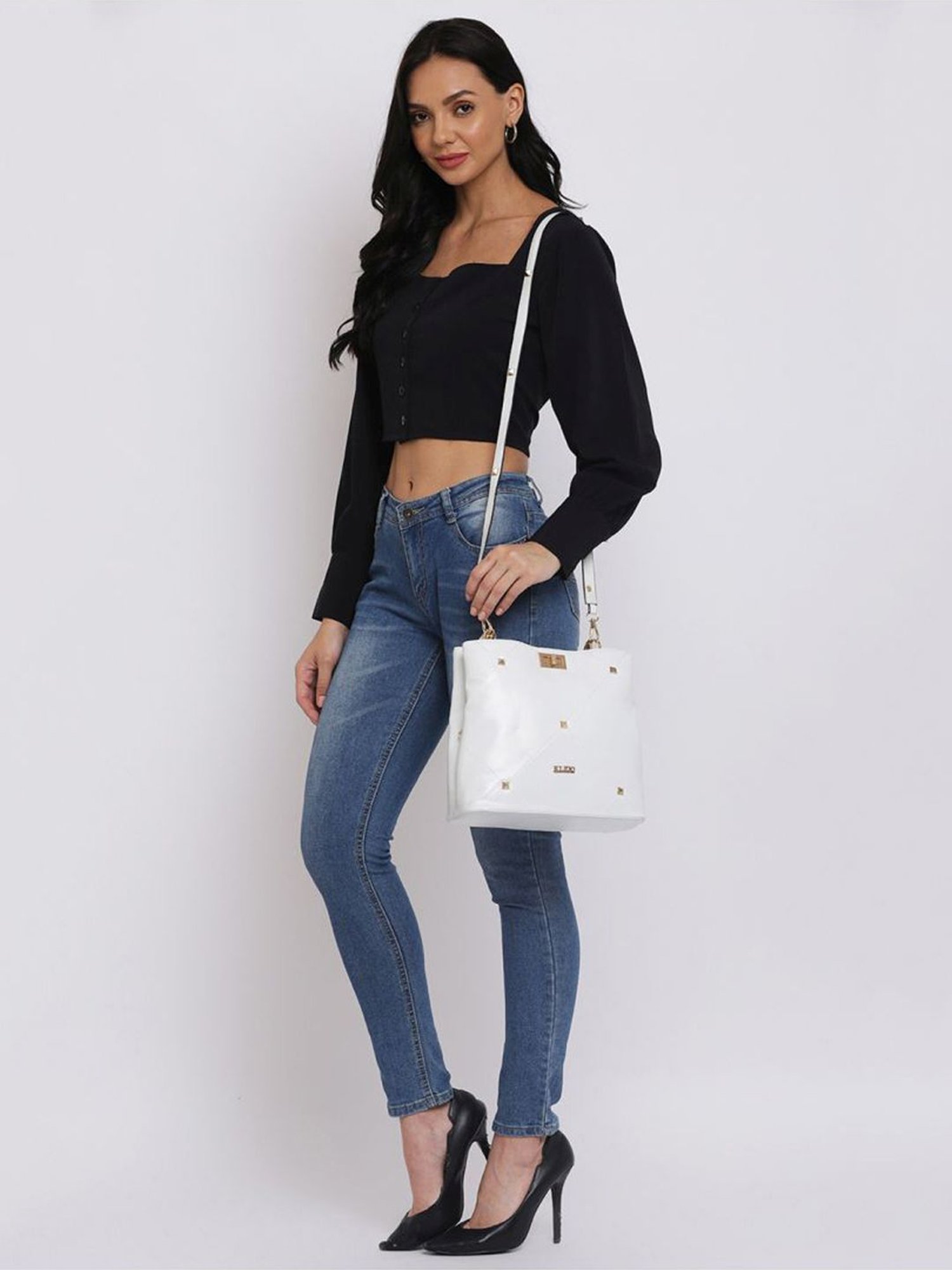 KLEIO White Textured Medium Handbag