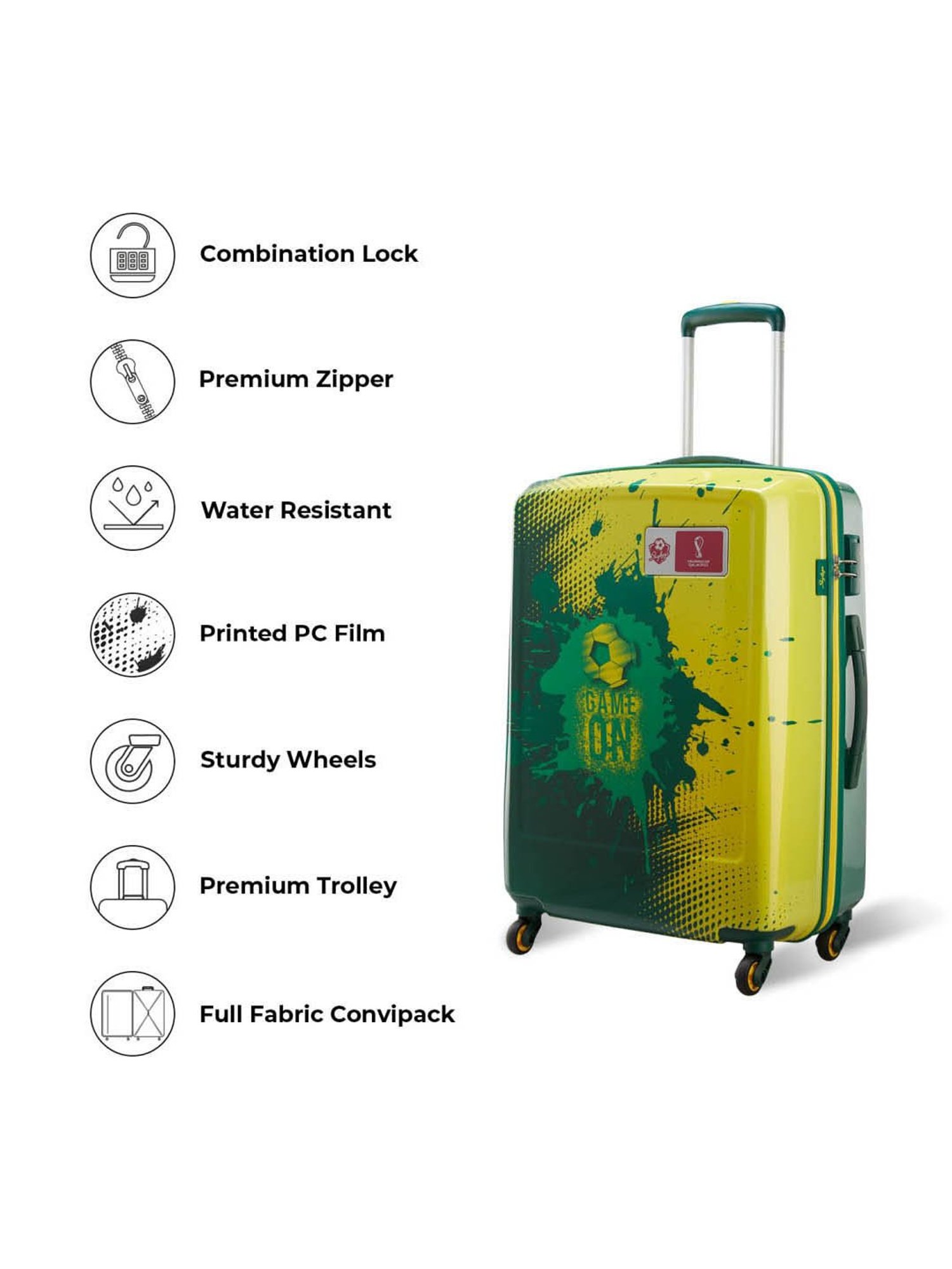 Skybags Green & Yellow Medium Hard Cabin Trolley - 48 cm