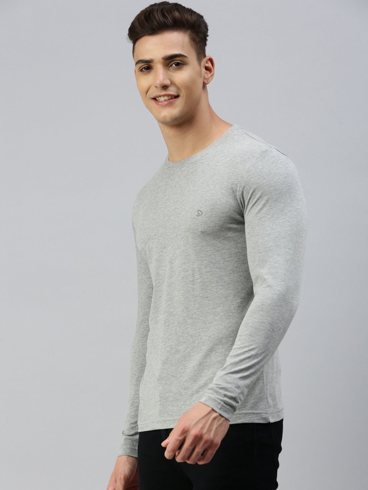 Sporto Grey Melange Regular Fit Crew T-Shirt