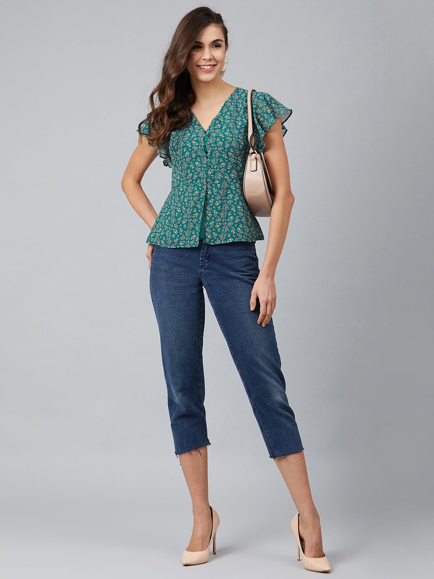 Carlton London Green Floral Print Top