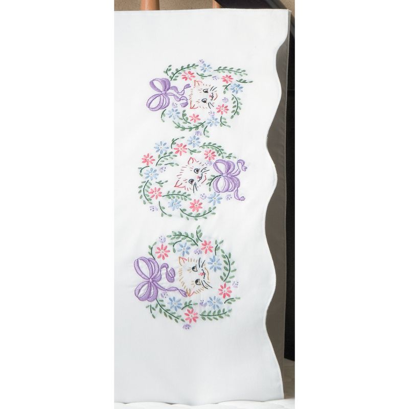 Tobin Stamped For Embroidery Pillowcase Pair 20"X30"-Flower Cats
