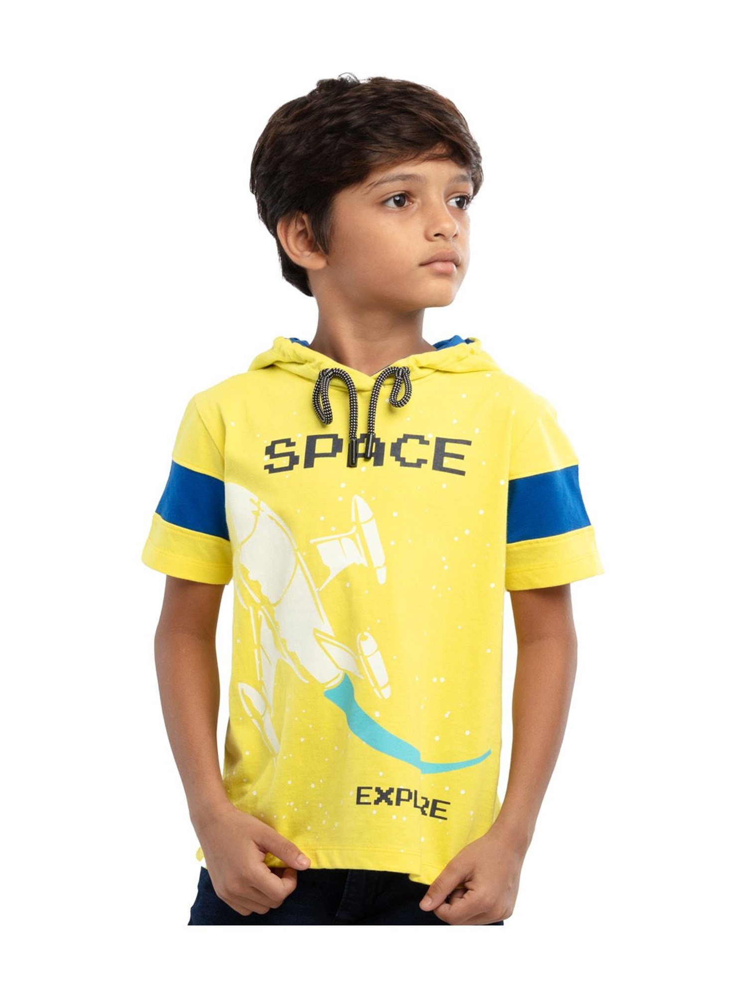 Under Fourteen Only Boys Yellow & Blue Printed T-Shirt