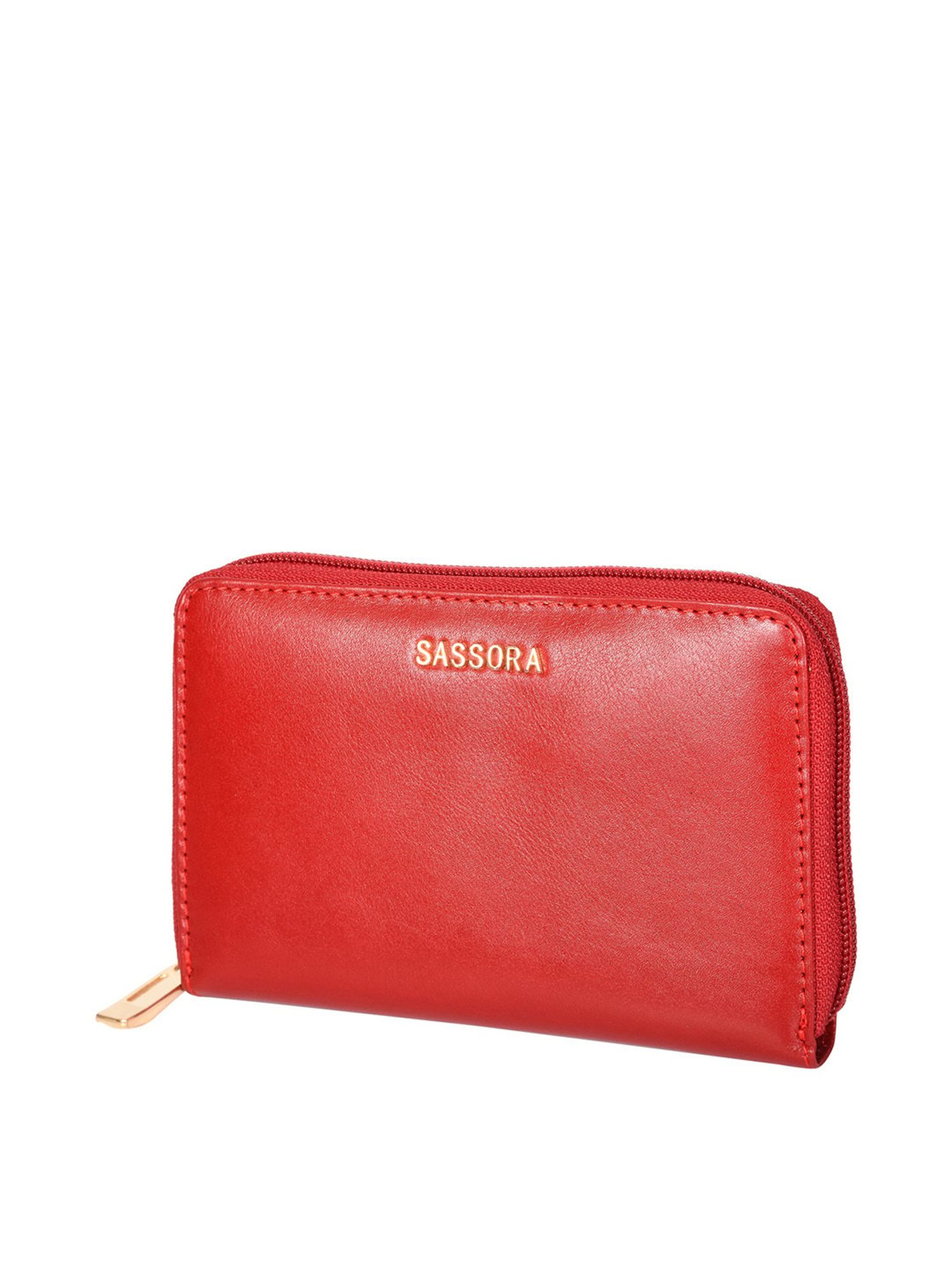 SASSORA Red Solid Rfid Zip Around Wallet for Women
