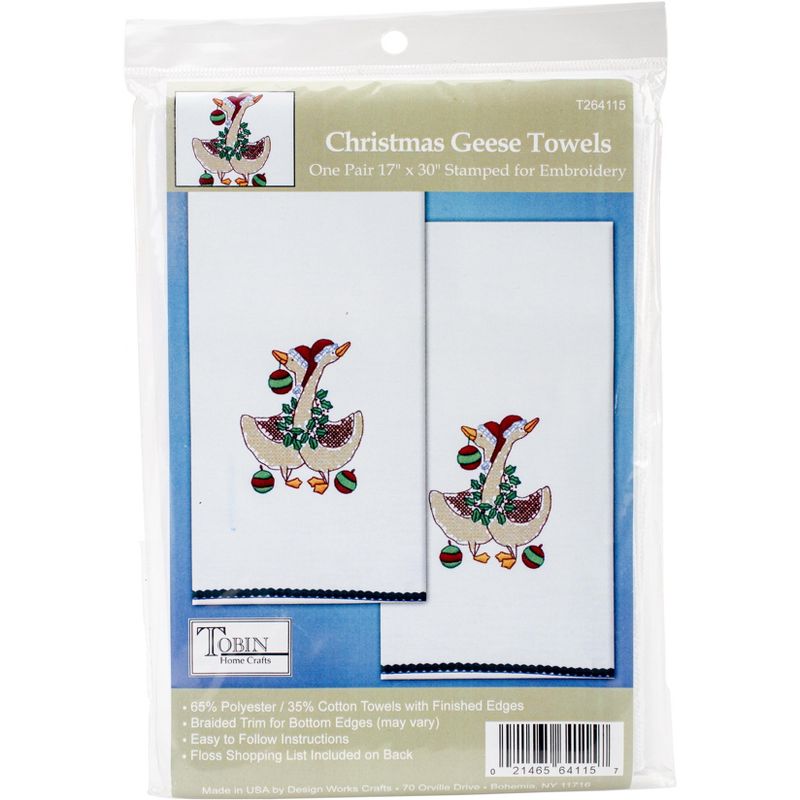Tobin Stamped For Embroidery Kitchen Towels 18"X28" 2/Pkg-Christmas Geese