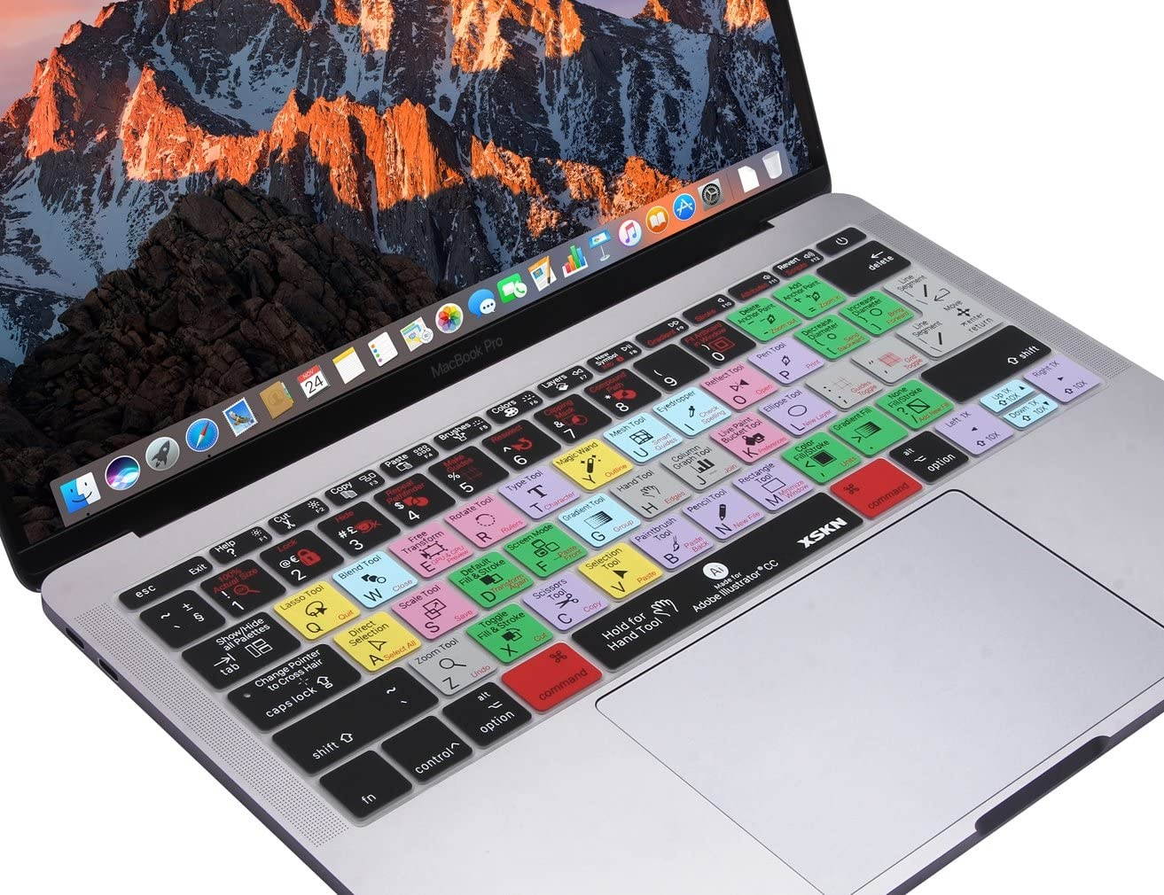 XSKN 2016 Shortcut Design Series Keyboard Skin Cover for New MacBook 12 (2015 Model A1534) and New MacBook Pro 13 (2016 Newest Version Model A1708, No Touch Bar), US&EU Version (Illustrator)