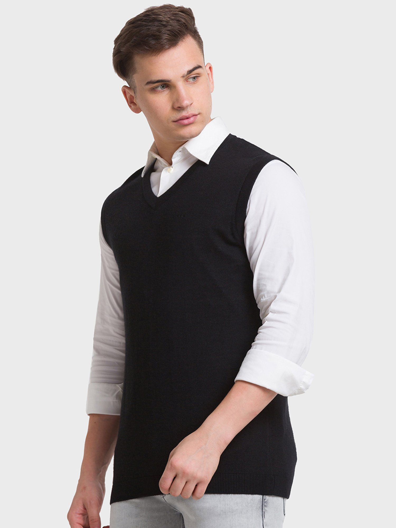 ColorPlus Black Regular Fit Texture Sweaters