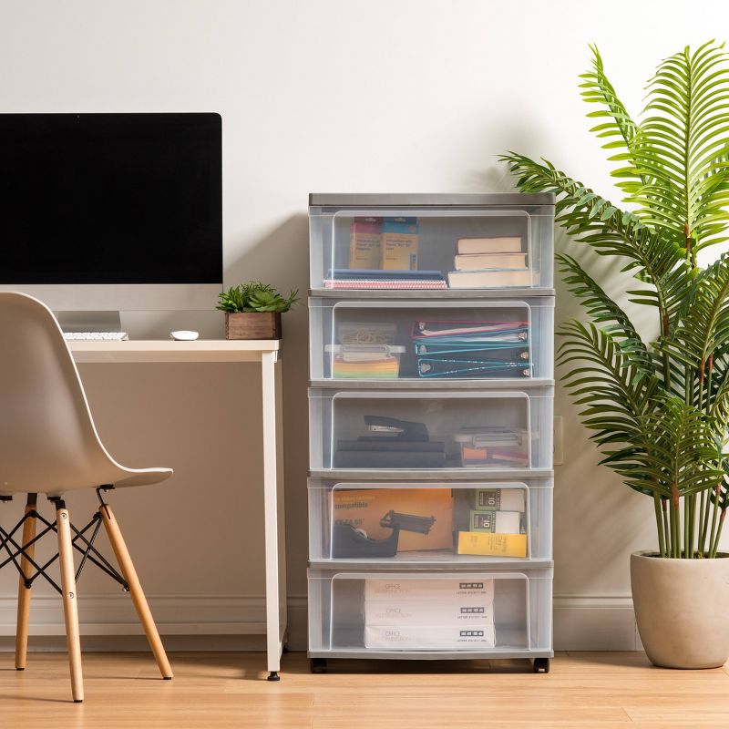 Homz 4-Drawer Medium Rolling Storage Cart - Black with Smoke Drawers