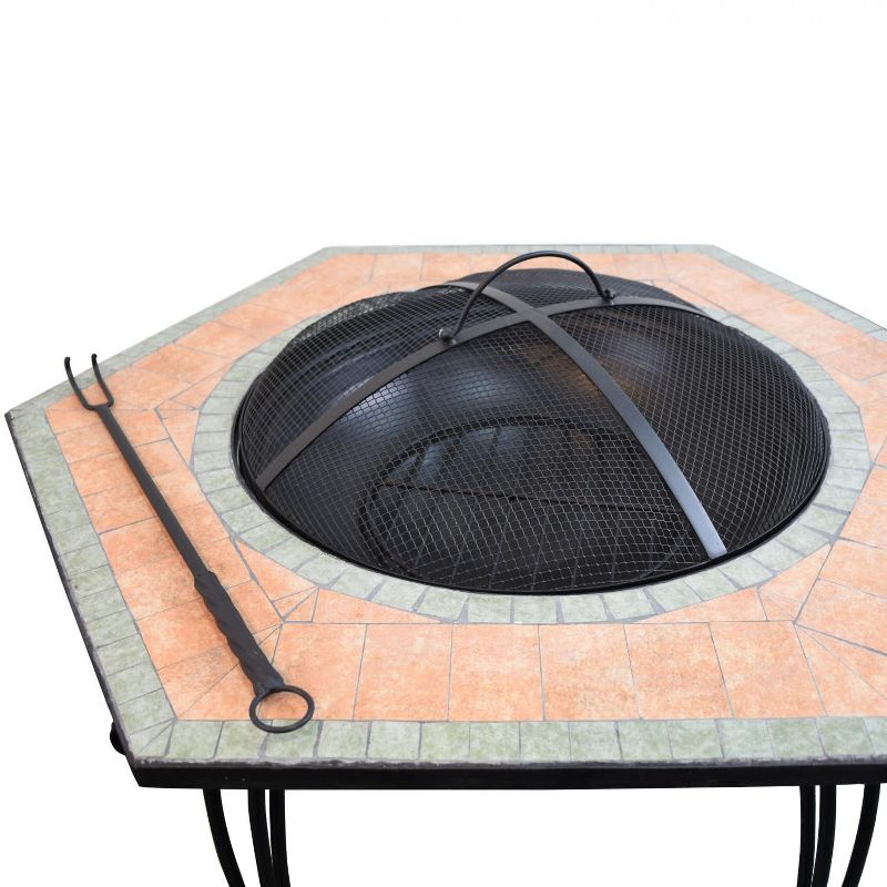 Astella  30-Inch Hexagonal Wood Burning Fire Pit - Steel With Ceramic Tile - FP303 FP303