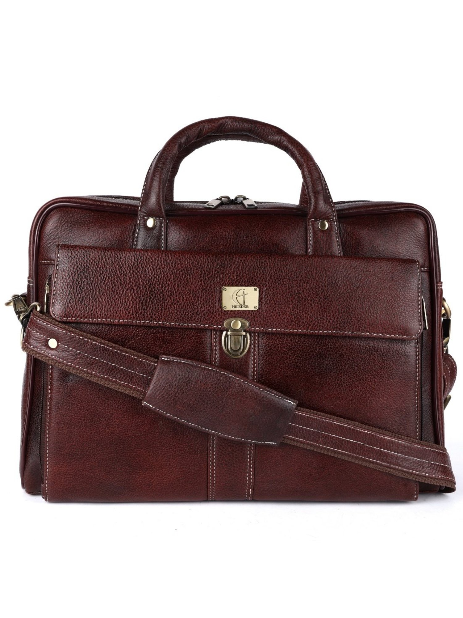 HiLEDER Brown Textutred Large Leather 16.5 inch Laptop Bag