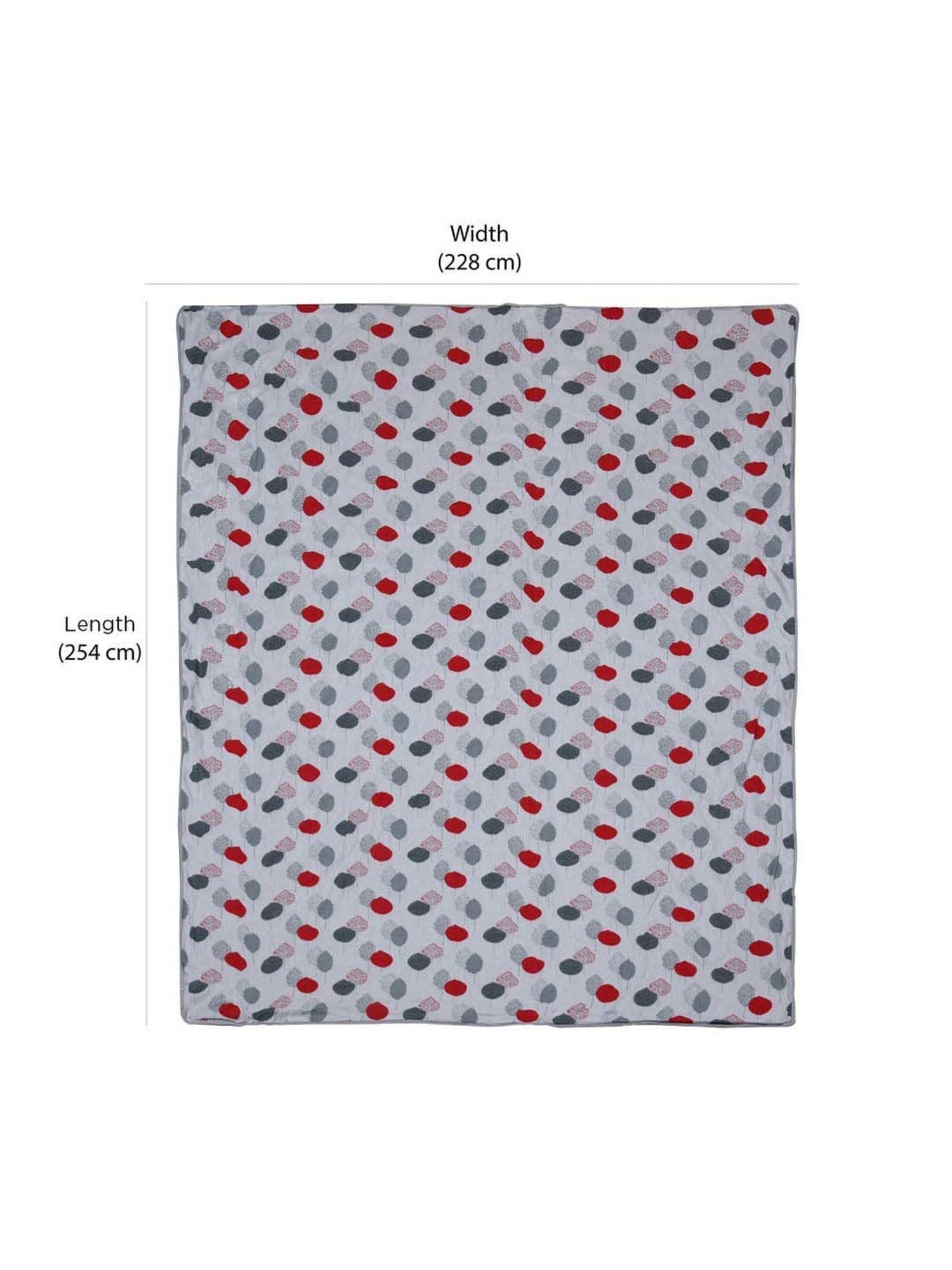 @home Grey & Red 140 TC Cotton Leaf Design Double Bed Dohar