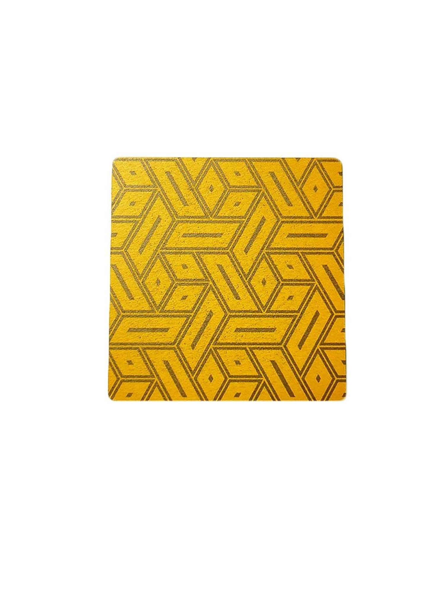Crayton Yellow Wooden Abstract Printed Square Coasters with Holder - Set of 6