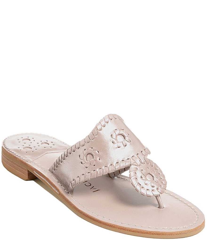 Jack Rogers Jacks Natural Flat Leather Whipstitch Detail Thong Sandals