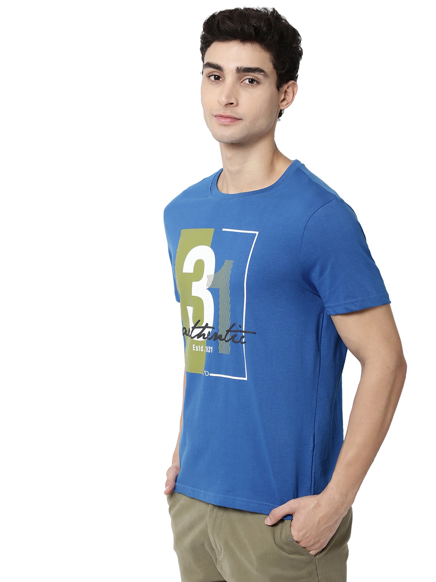 AD by Arvind Royal Blue Crew T-Shirt