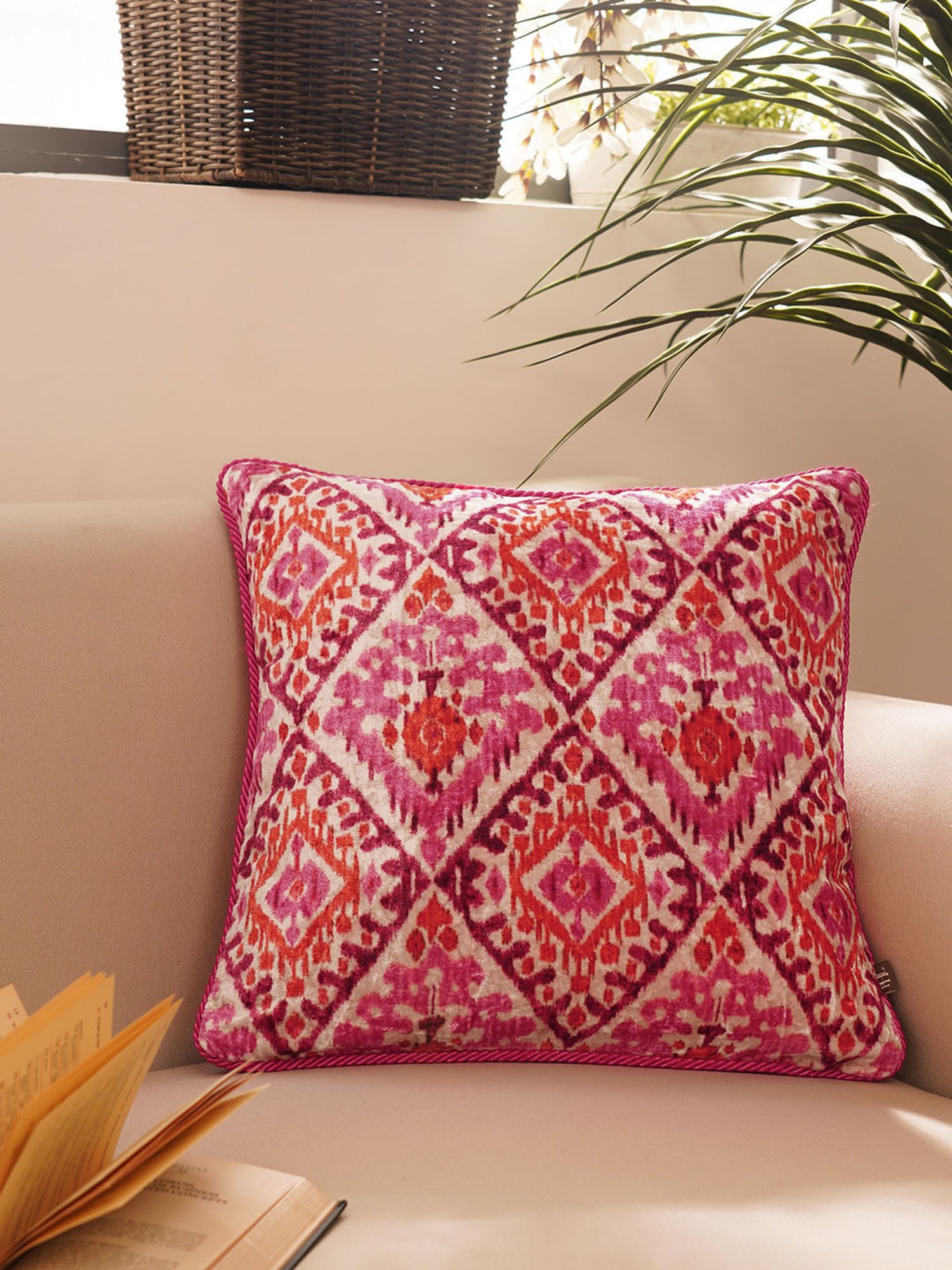 Pure Home and Living Pink Cotton Digital Print Cushion Cover
