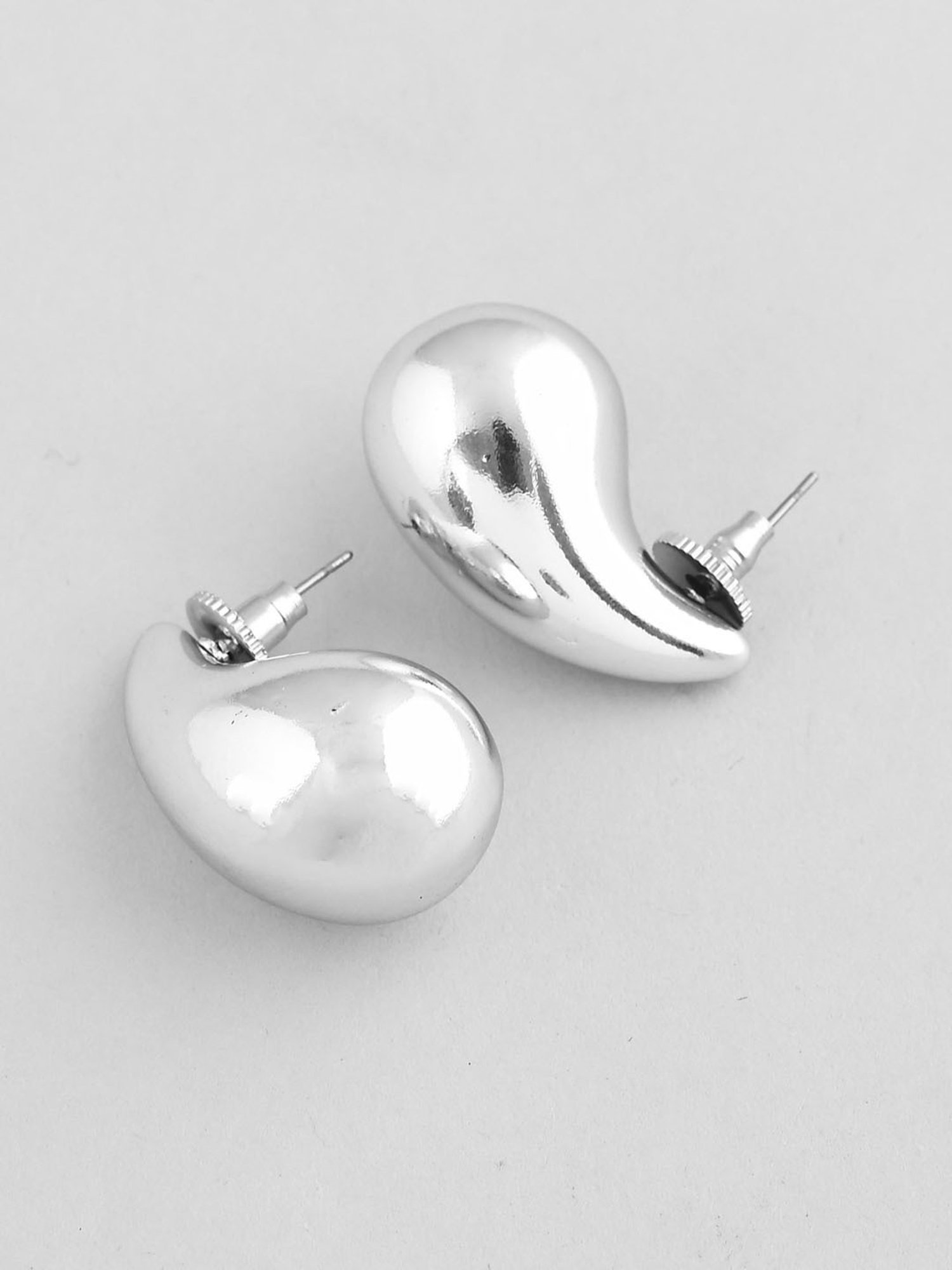 VOJ Silver Plated Teardrop-Shaped Stud Earrings for Women