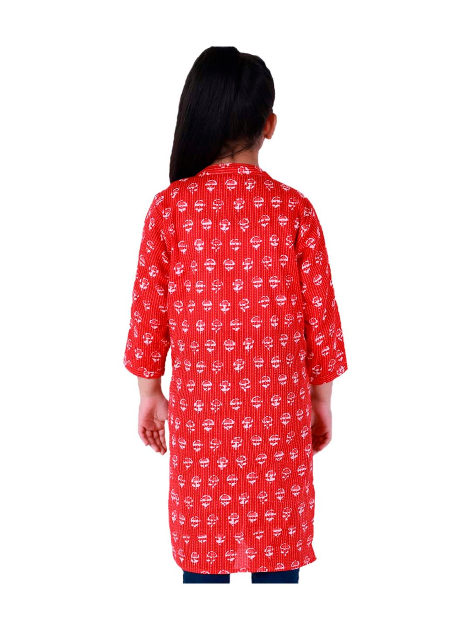 BownBee Kids Red Cotton Printed Kurti