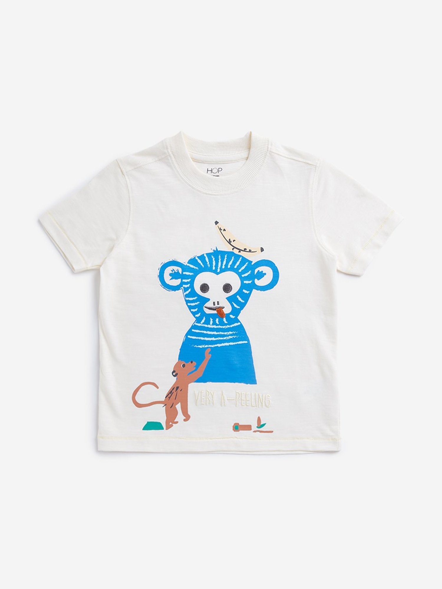 HOP Kids by Westside Light Beige Animal Print T-Shirt