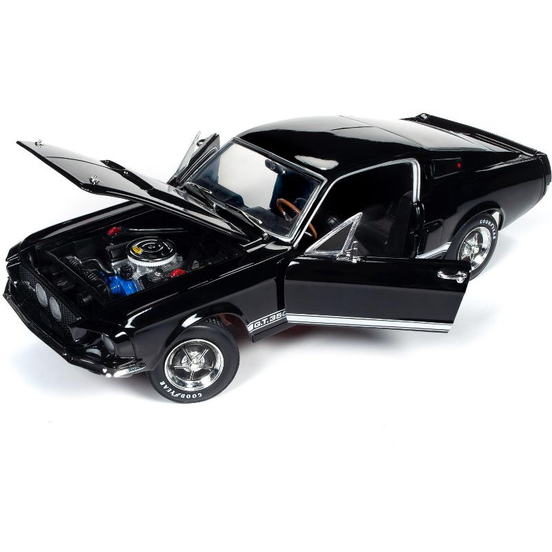 1967 Ford Mustang Shelby GT350 Hardtop Raven Black with White Stripes (MCACN) 1/18 Diecast Model Car by Autoworld