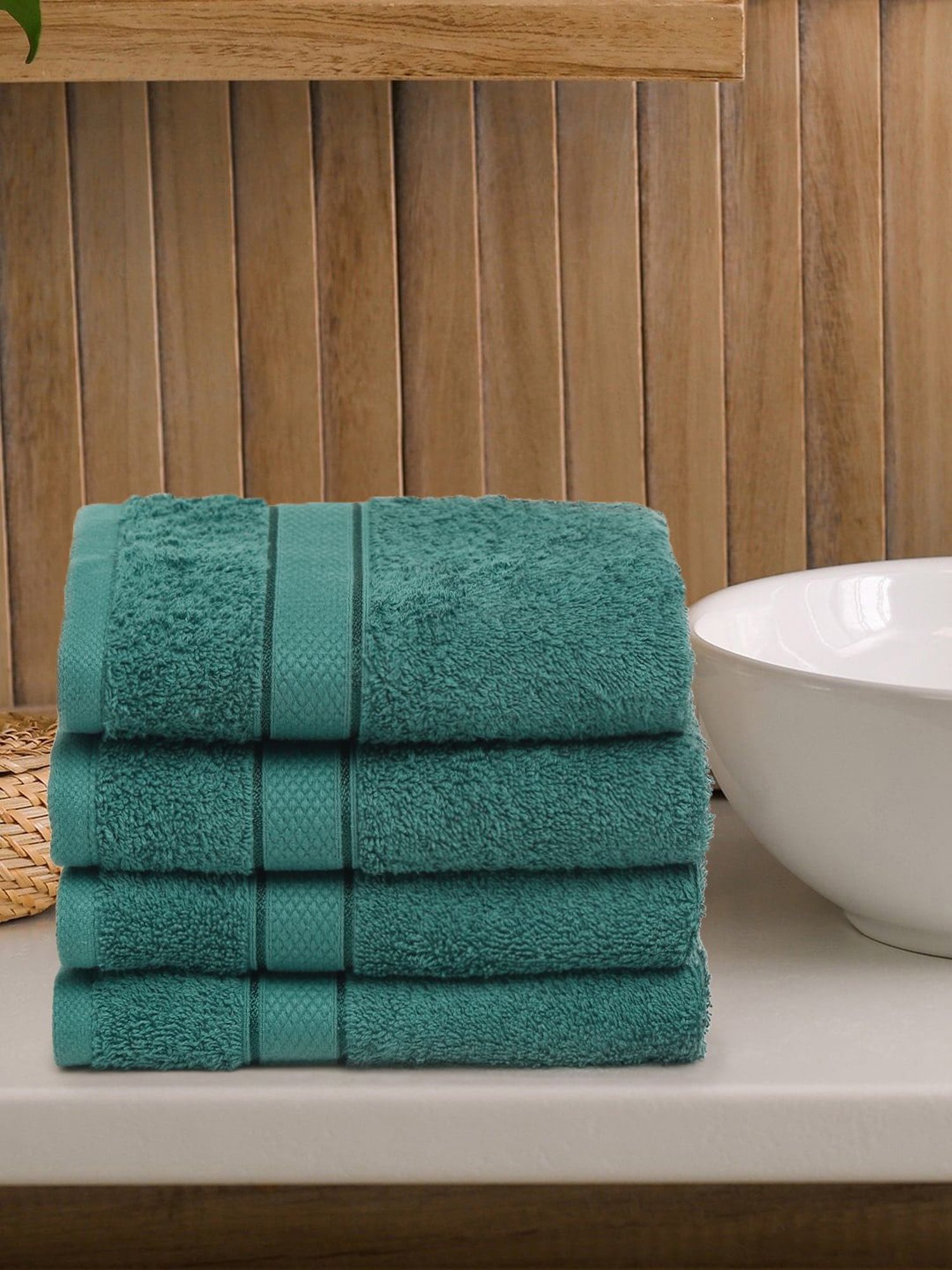 Creeva Dark Green 525 GSM Cotton Hand Towel Set of 4