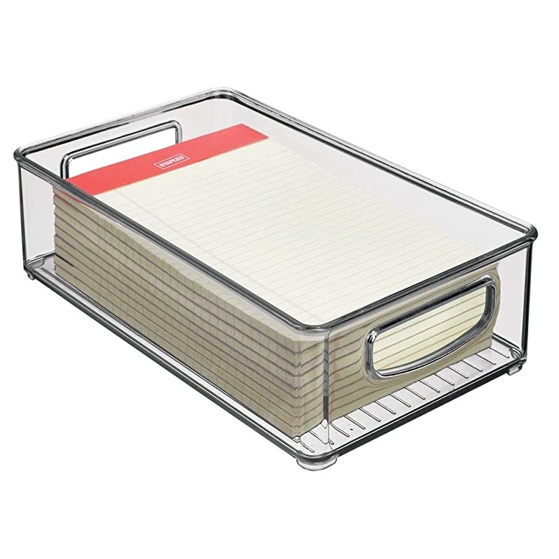 Stackable Plastic Home Office Storage Organizer Container with Handles for Cabinets, Drawers, Desks, Workspace - BPA Free - for Pencils, Highlighters, Notebooks - 6" Wide, 4 Pack - Smoke Gray