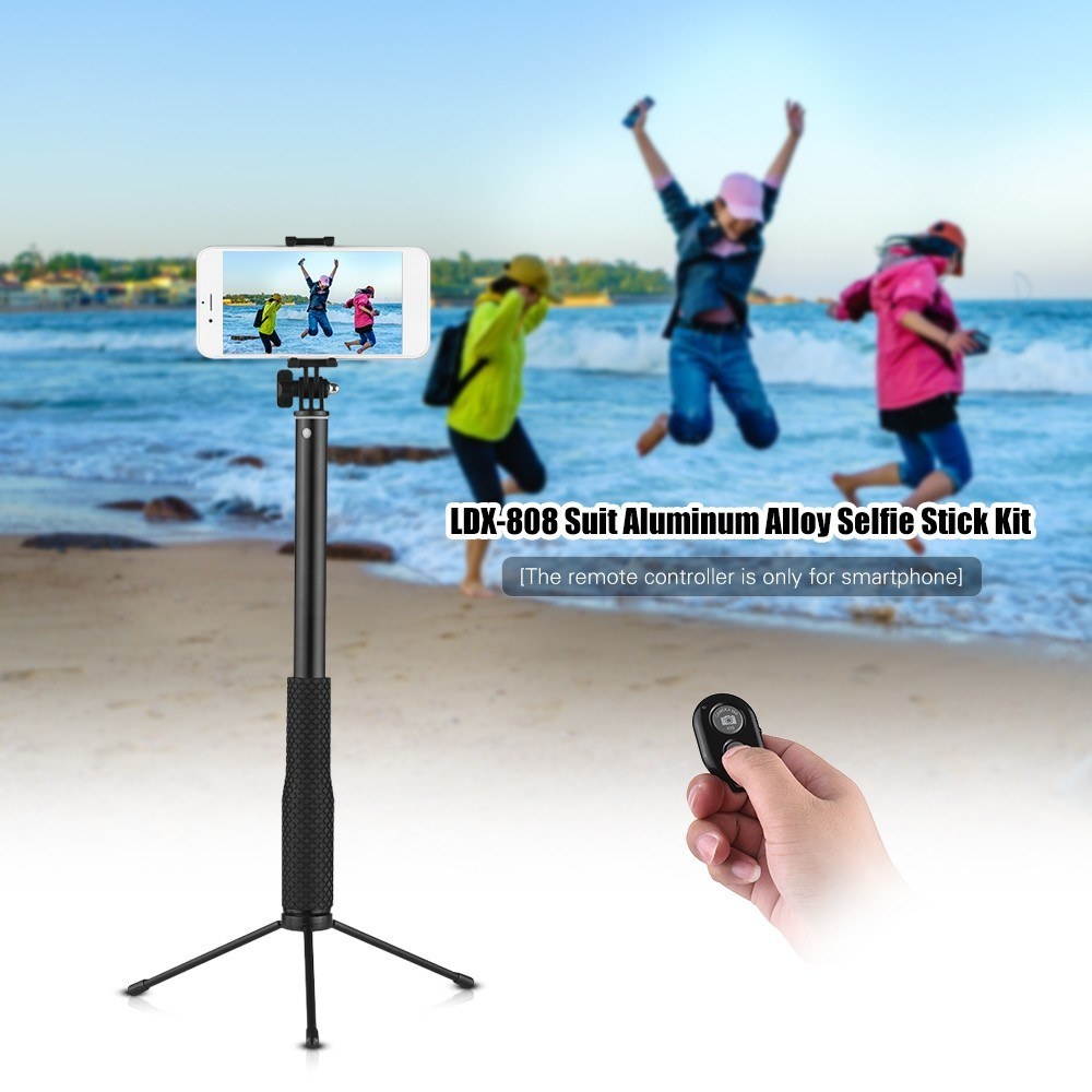 LDX-808 Suit Aluminum Alloy Selfie Stick Kit 36cm-110cm 4-Section Extendible Handheld Selfie Stick with Remote