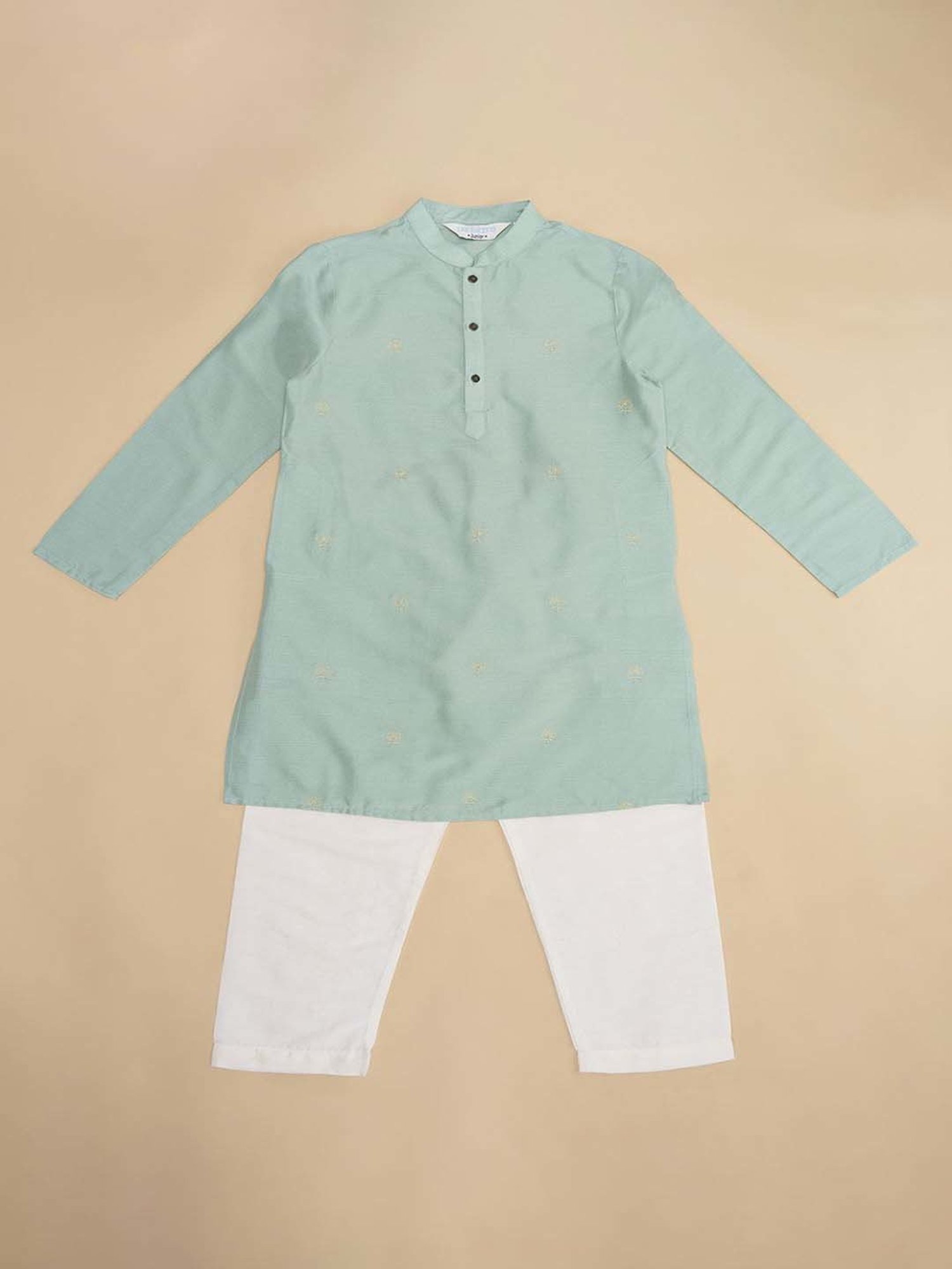 VASTRAMAY Boys Yellow & White Cotton Printed Full Sleeves Kurta Sets