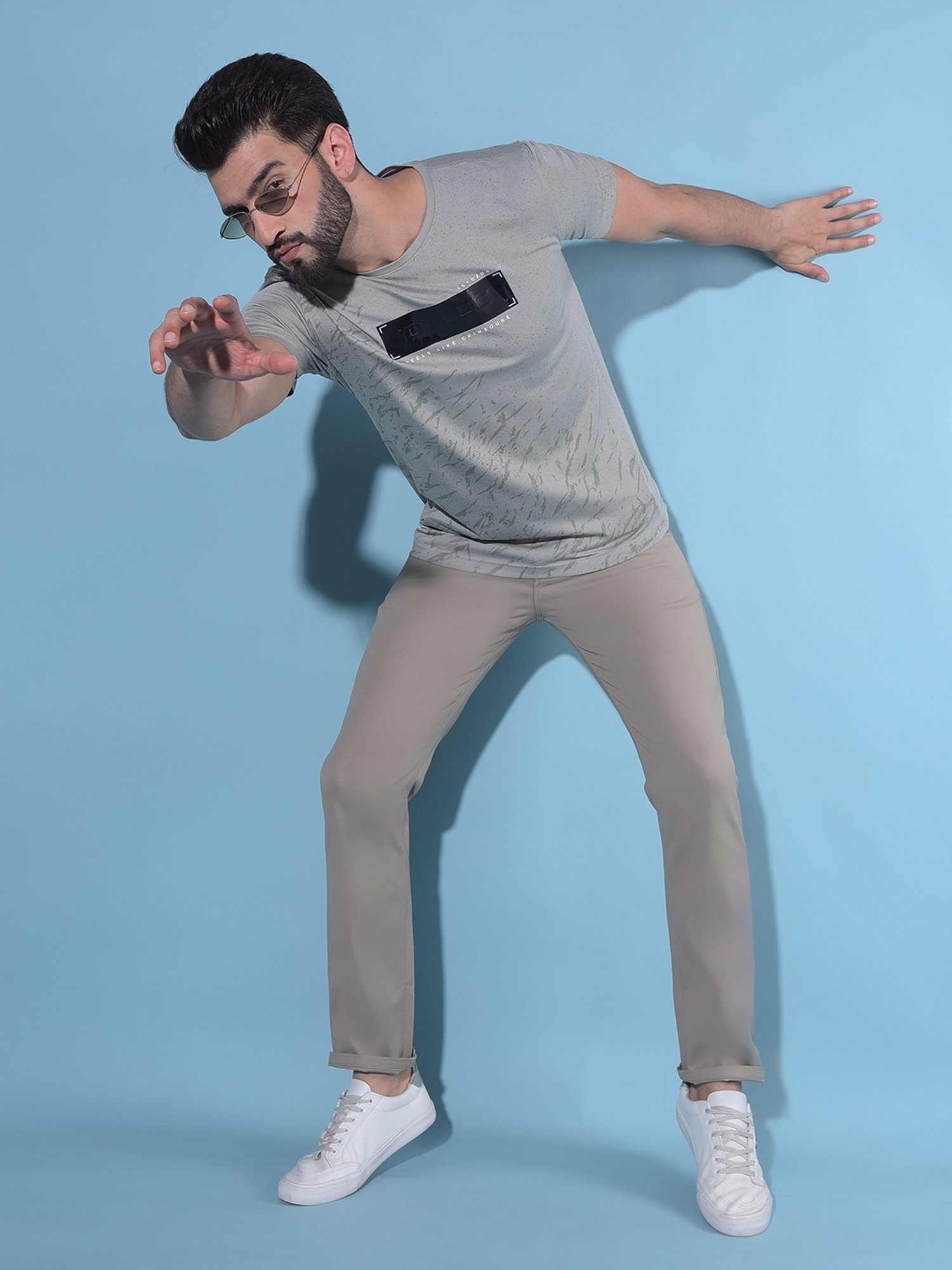 Crimsoune Club Grey Cotton Regular Fit Printed T-Shirt