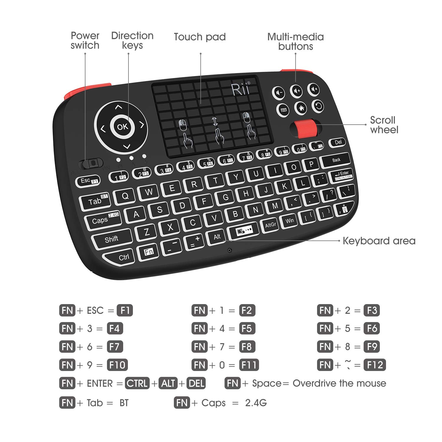 (2019 Upgrade) Rii i4 Mini Keyboard with Touchpad, Bluetooth + 2.4GHz USB Dongle for Smartphones, PC, Tablet, Laptop TV BOX