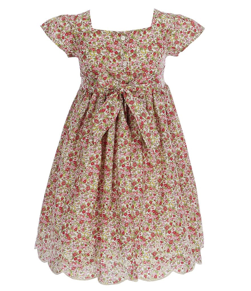 Laura Ashley Little Girls 2T-6X Cap Sleeve Floral Butterfly Babydoll Dress
