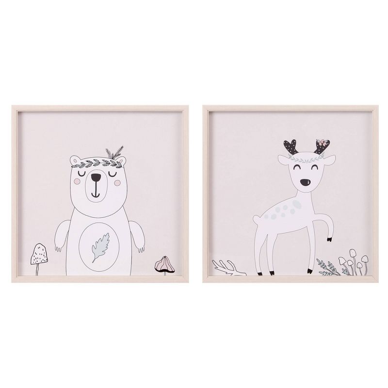 2pc 19"x19" Forest Animals Illustration Framed Wall Art Print Set - Nielsen Bainbridge
