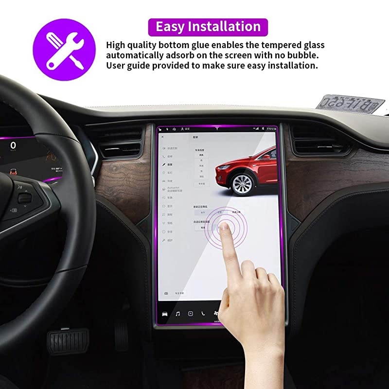 Model X/S Central Control LCD Instrument Protective Film, Tempered Glass Screen Protector, 9H Anti-Scratch Anti Fingerprint Bubble Free