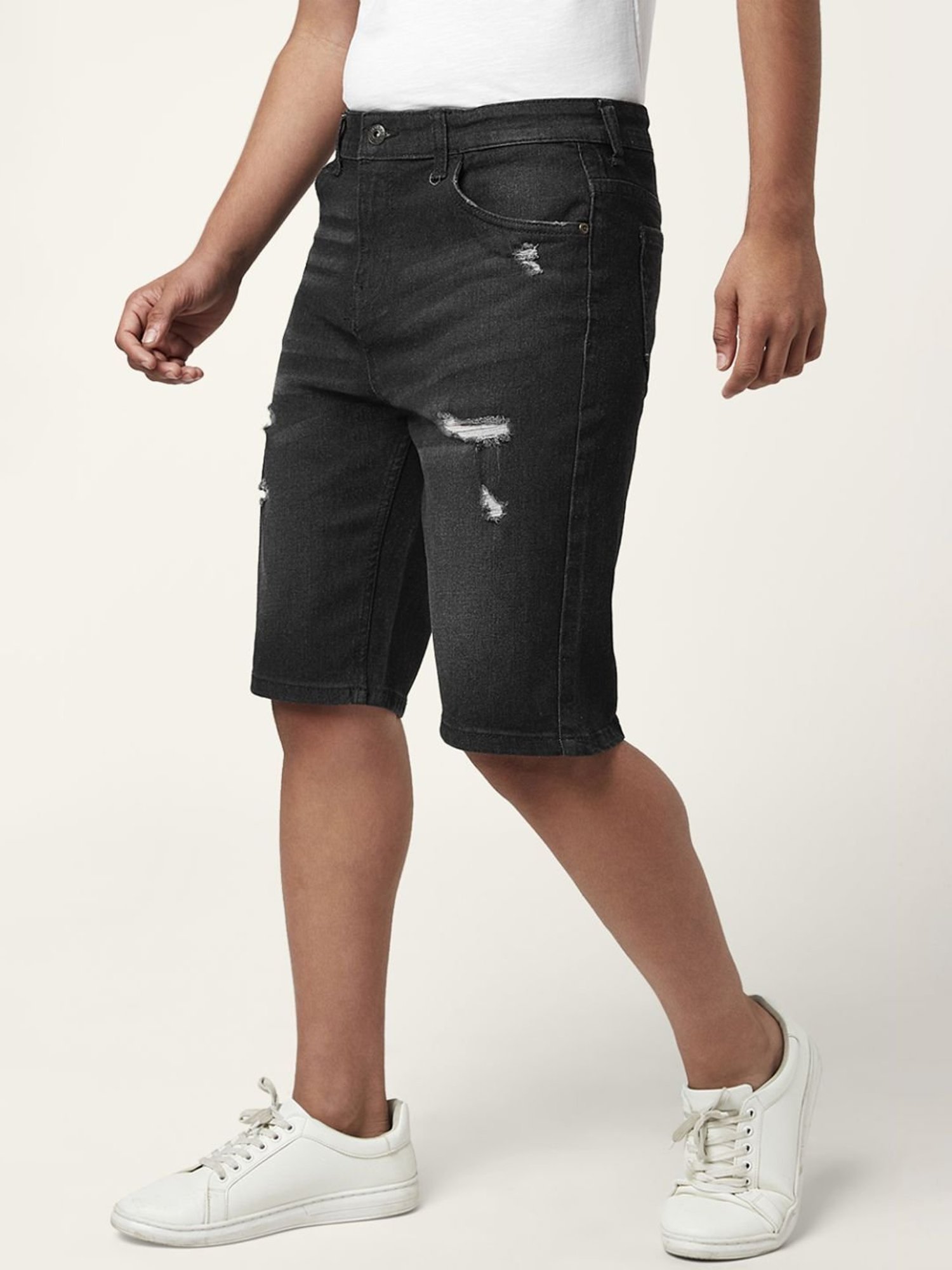 Coolsters by Pantaloons Kids Black Cotton Distressed Shorts