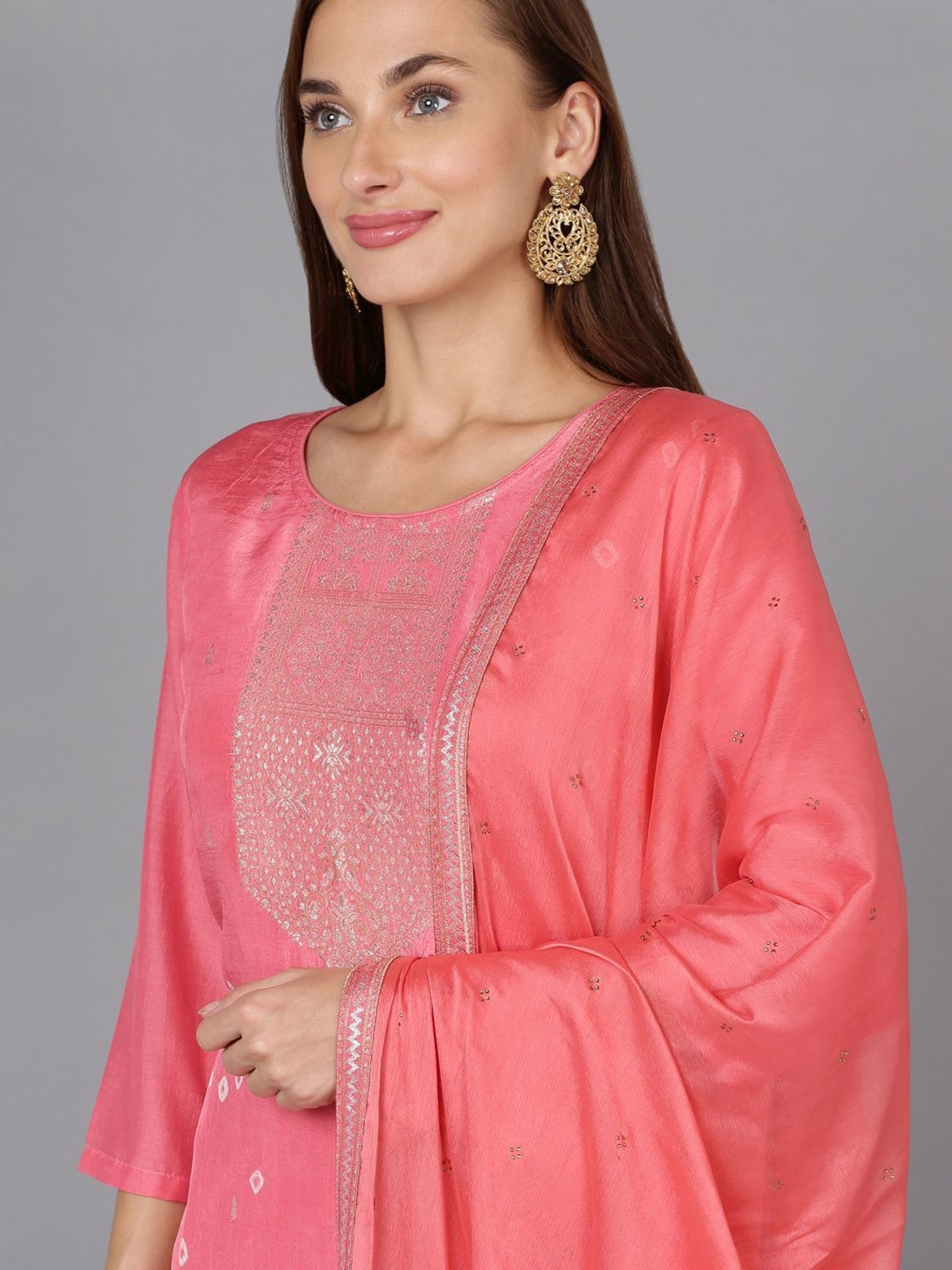Vaamsi Pink Embroidered Kurta Pant Set With Dupatta