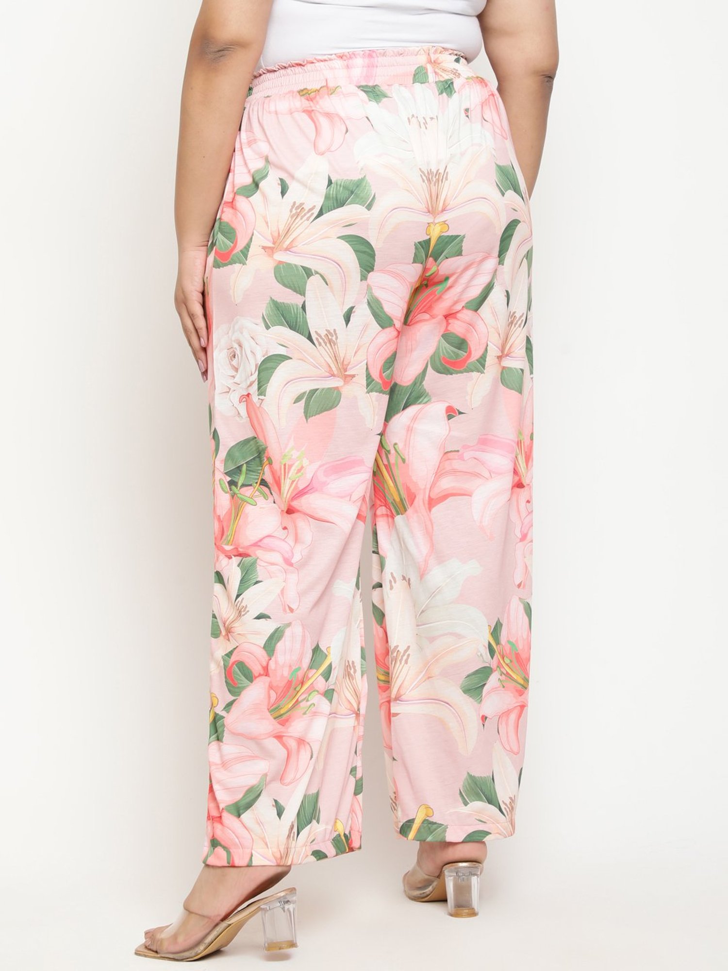 Amydus Pink Floral Print Flared Fit High Rise Pants