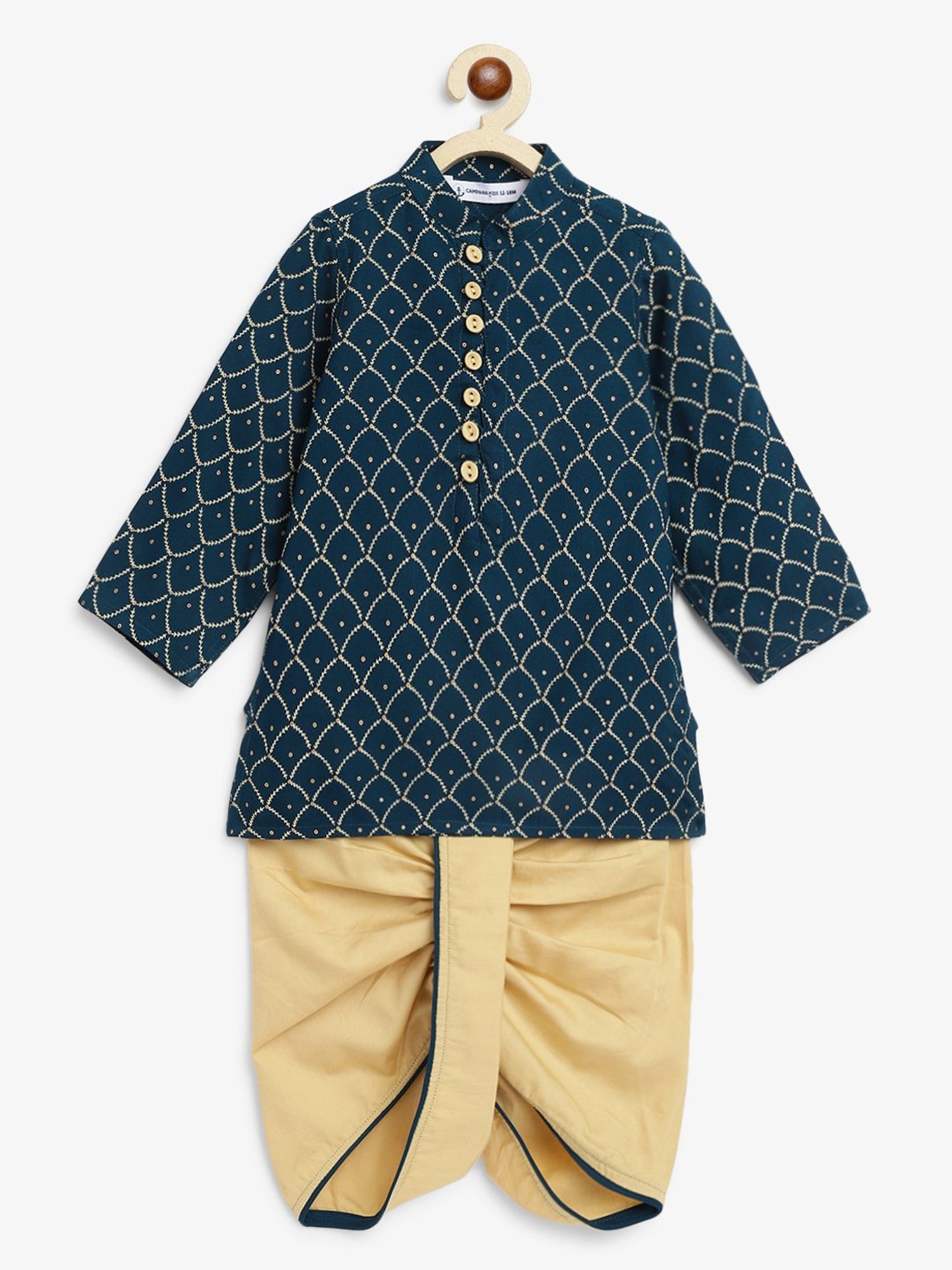 Campana Kids Teal & Gold Embellished Full Sleeves Kurta with Dhoti