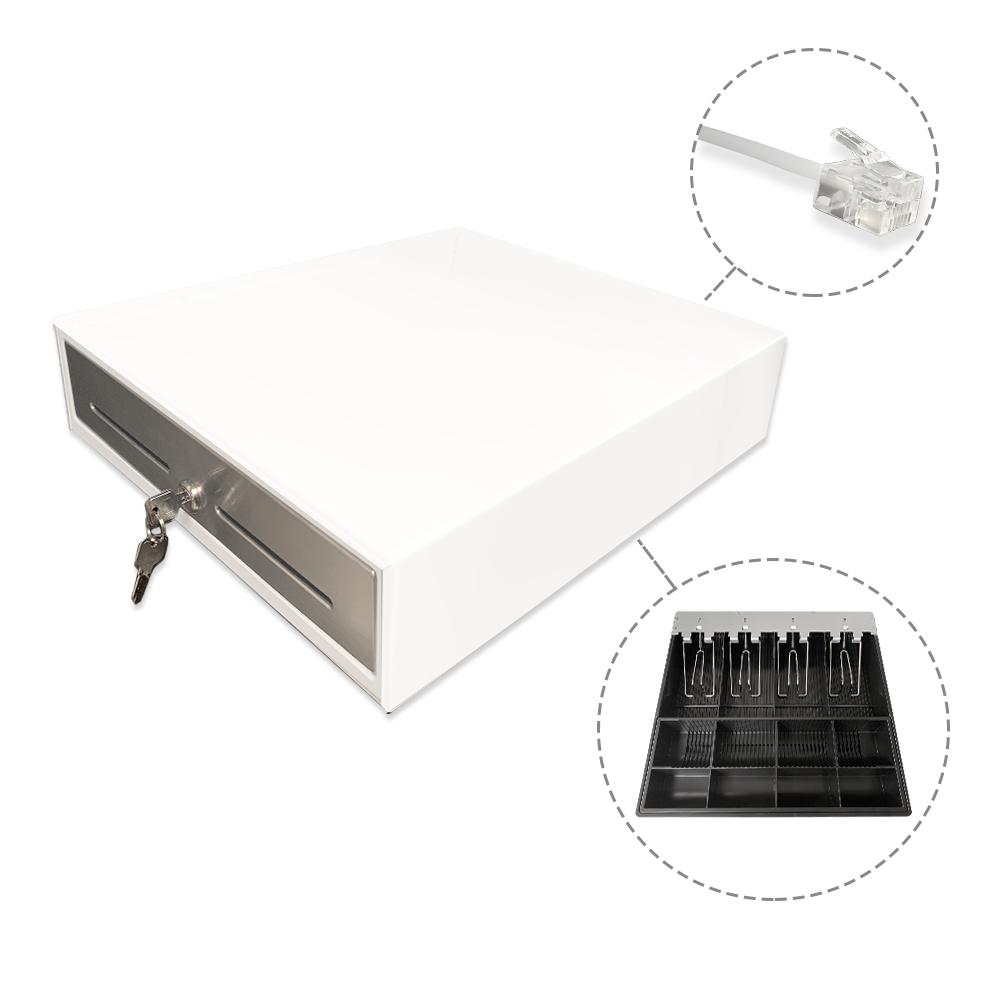 14" White Automatic POS Cash Drawer with Stainless Steel Front
